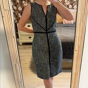 Ann Taylor Black and Gray Textured Midi Dress